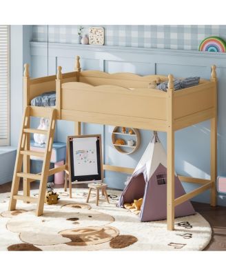  Twin Wood Loft Bed with Ladders and Under-Bed Space