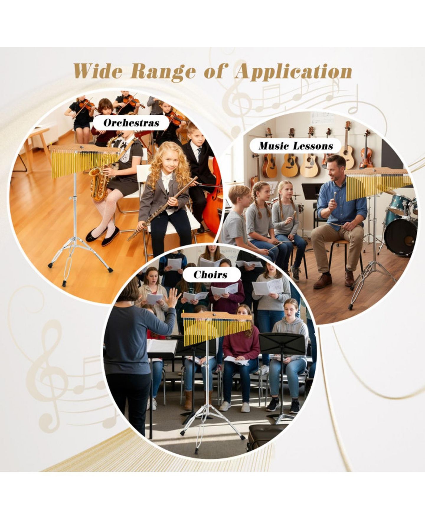 Детские игрушки SUGIFT 36-Bar Single-Row Height-Adjustable Orchestra Chimes with Folding Tripod, Ages 8+, цвет: Золотой — фото 7