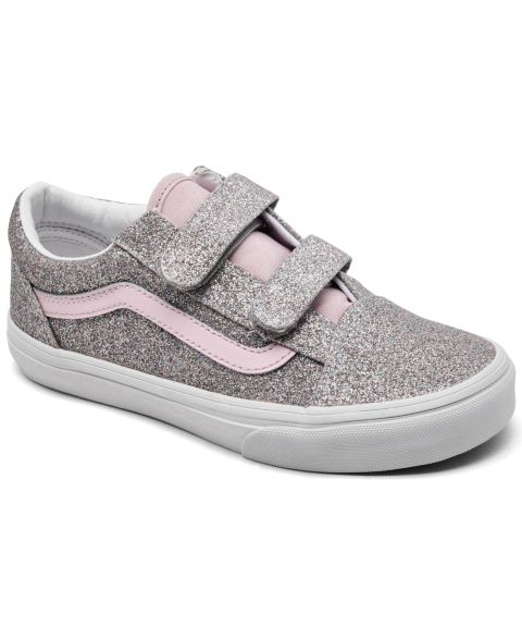 Детские кроссовки Vans Little Boys' and Girls' Old Skool V Low-Top Retro Classic, цвет: Glitter Silve,Pale