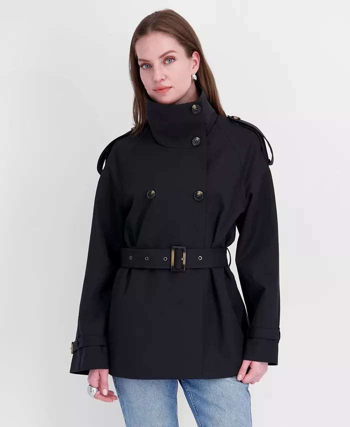 Women's Funnel-Neck Belted Trench Coat
