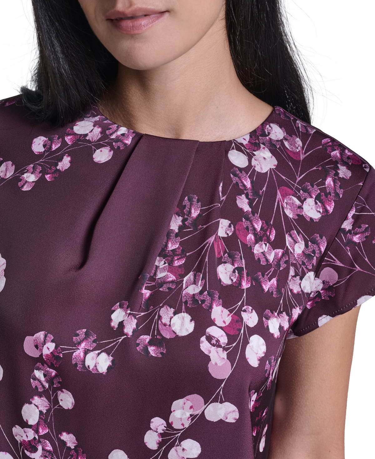 Calvin Klein Women's Floral V-Neck Cap-Sleeve Blouse