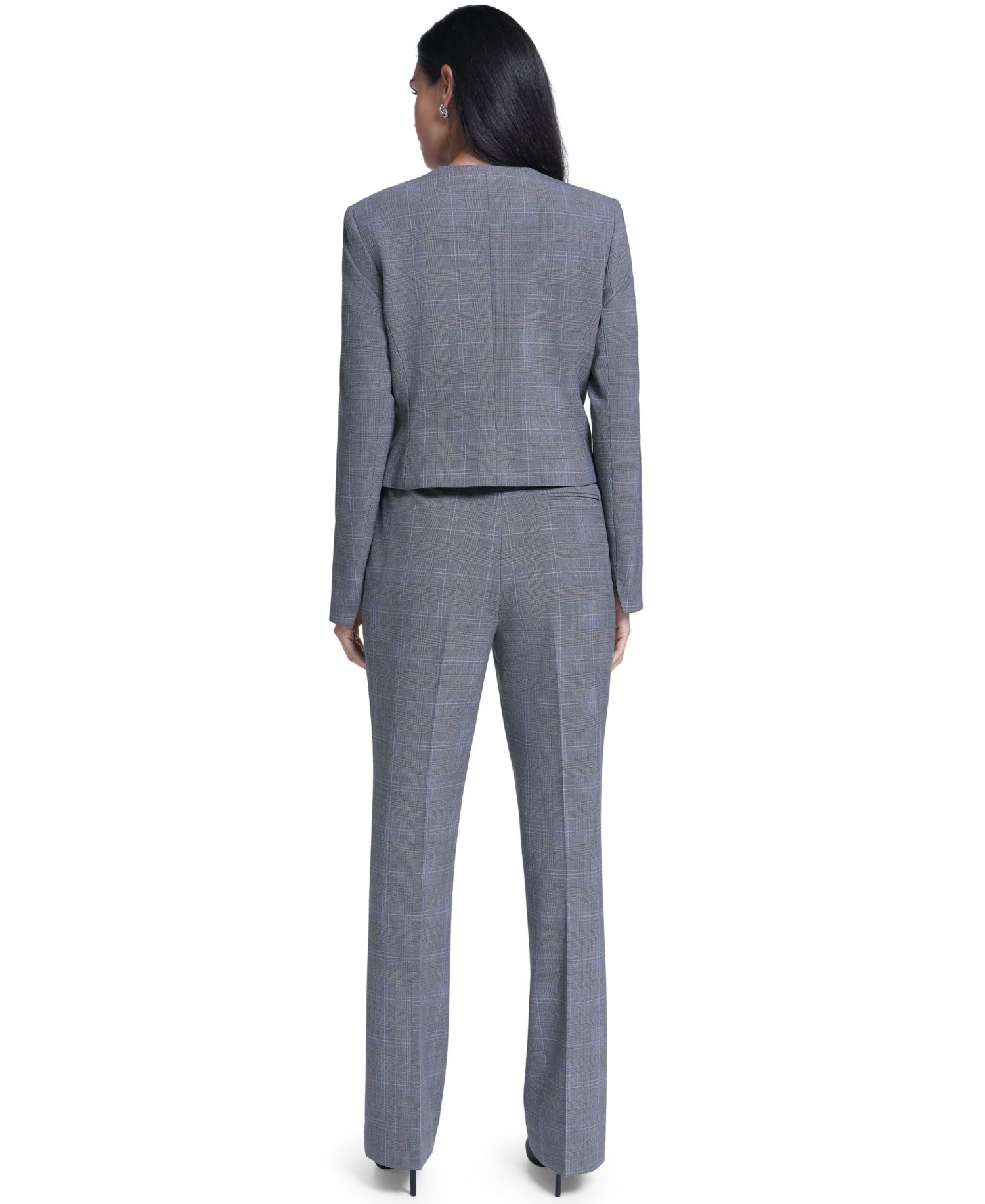 Women's Cropped Plaid Collarless Jacket