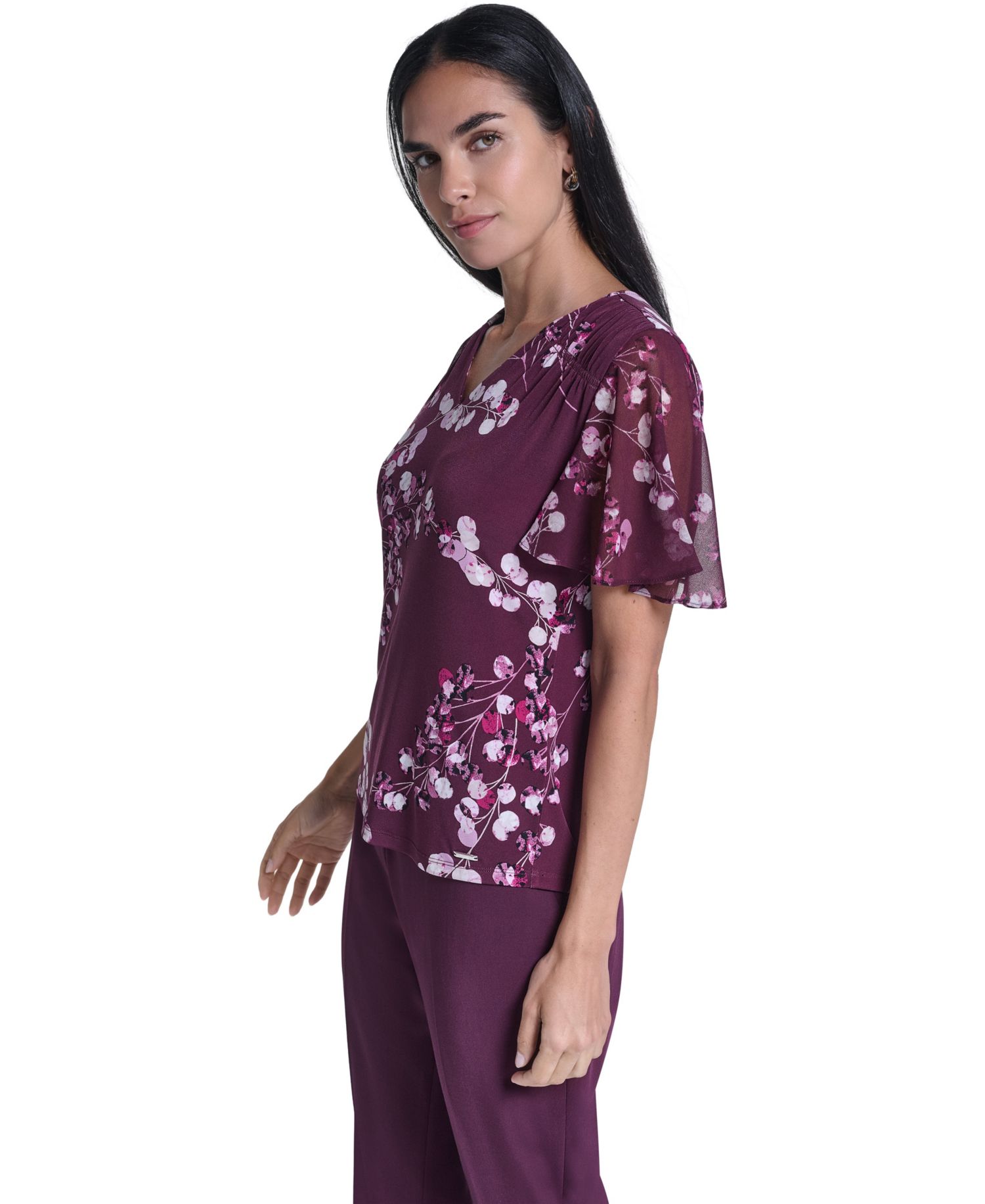 Women's V-Neck Floral Chiffon Blouse