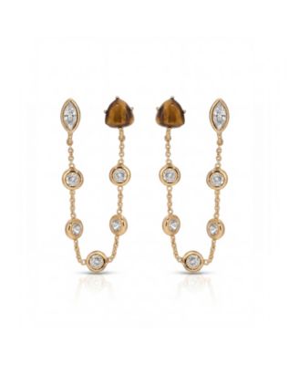 18k Gold-Plated Double Piercing Tiger's Eye Earrings