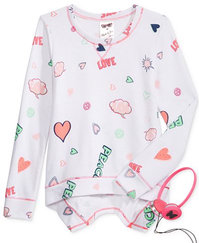 Belle Du Jour Graphic-Print Long-Sleeve Top & Headphones, Big Girls (7-16)
