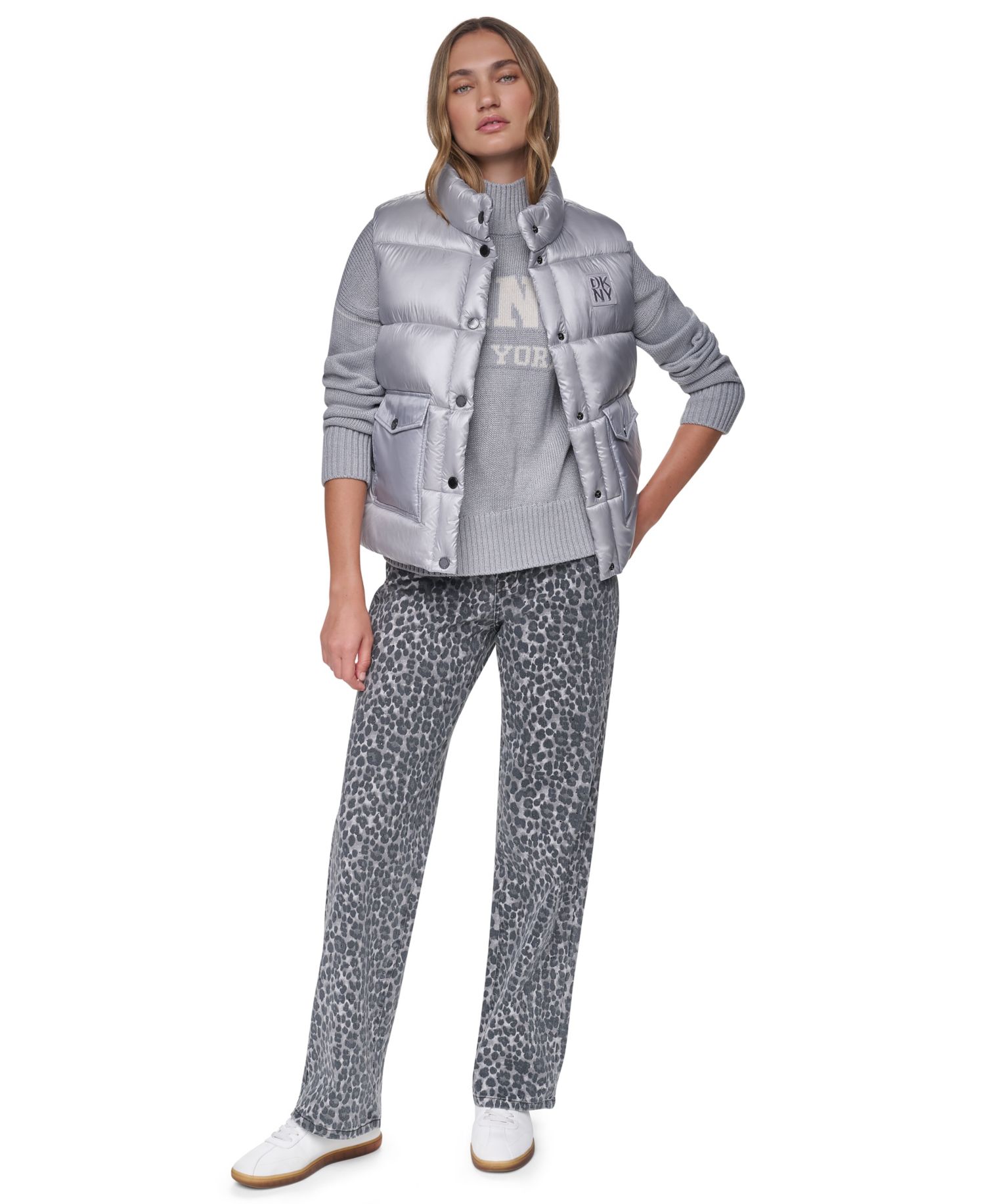 Women's Mock-Neck Puffer Vest with Logo Applique