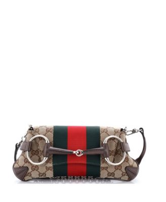 Small Horsebit NM Web Chain Clutch GG Canvas