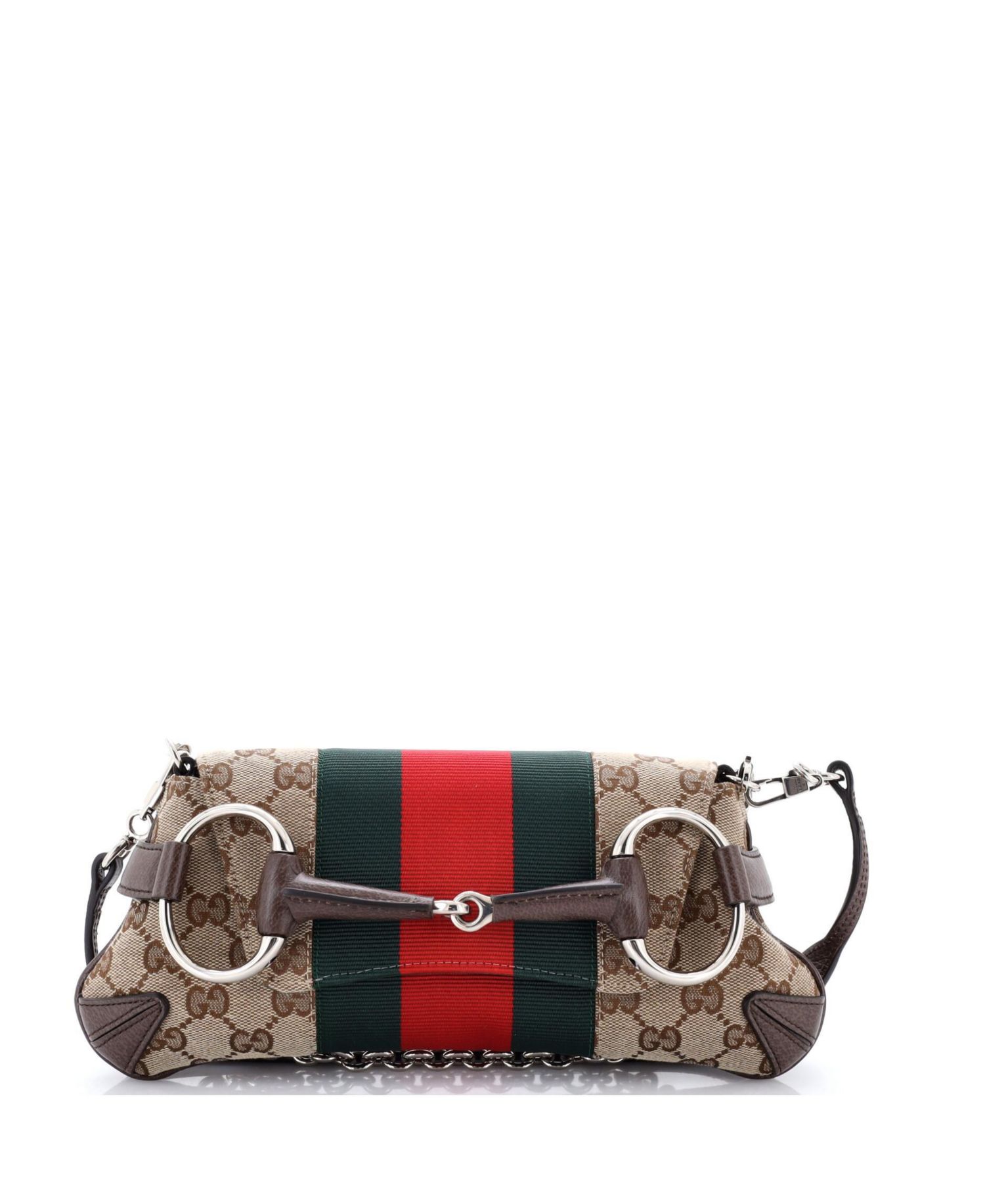 Small Horsebit NM Web Chain Clutch GG Canvas