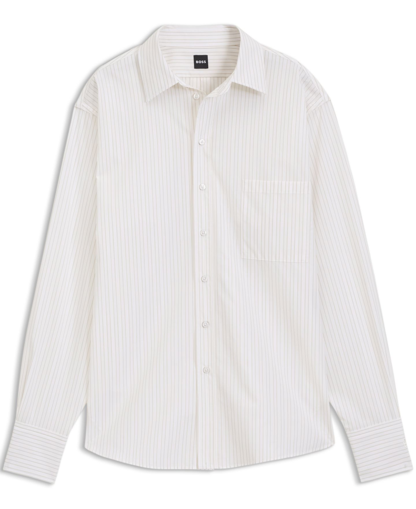 Женская блузка Hugo Boss BOSS by Long-Sleeve Relaxed-Fit Vertical-Stripe Cotton Poplin, цвет: Бежевый — фото 2