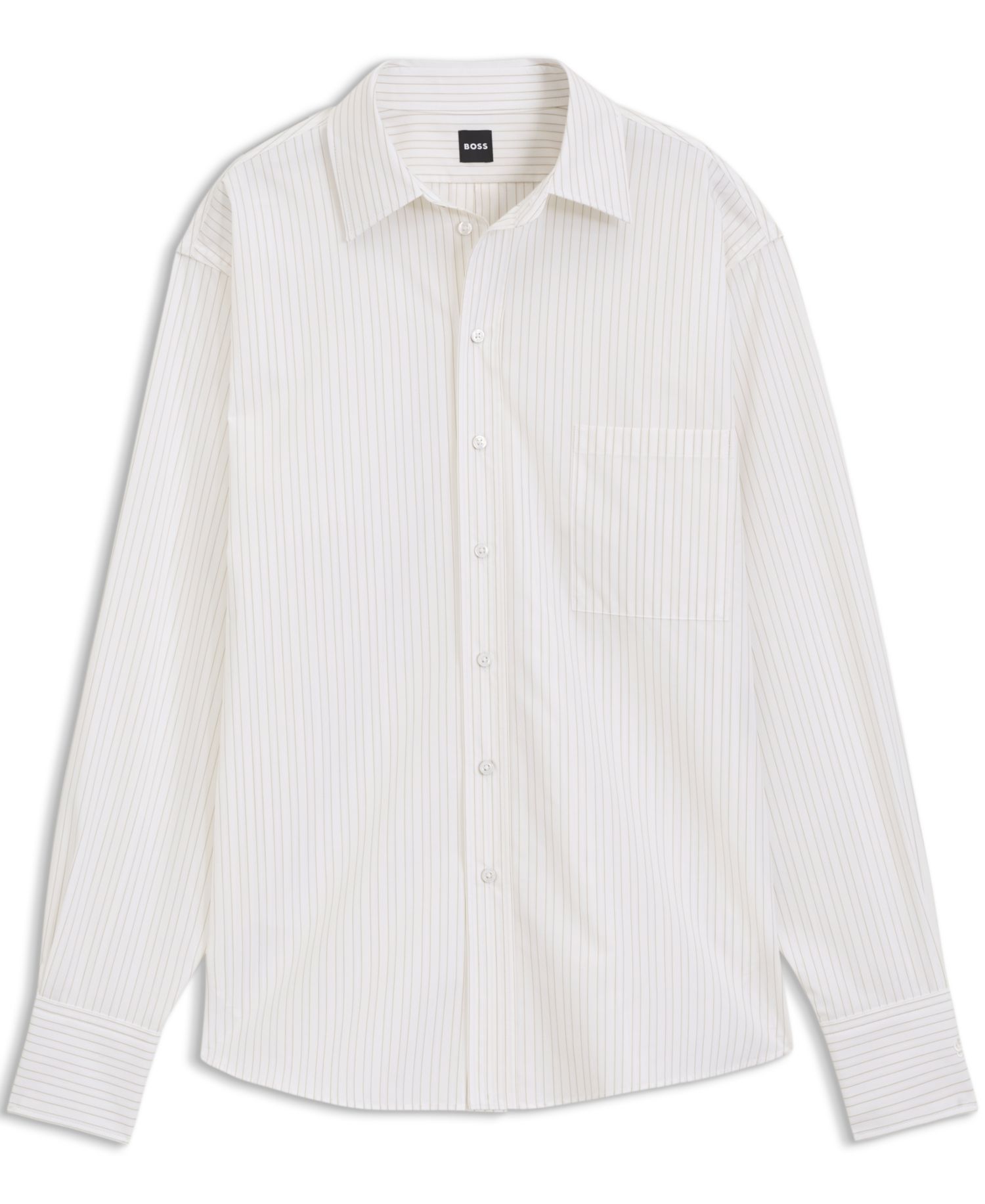 BOSS by Women's Long-Sleeve Relaxed-Fit Vertical-Stripe Cotton Poplin Blouse