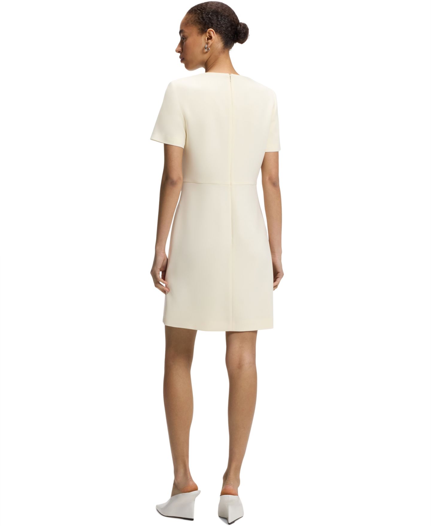 Женское платье Hugo Boss BOSS by Dinderah Japanese Crepe Short-Sleeve Shift with Pockets, цвет: Бежевый — фото 3