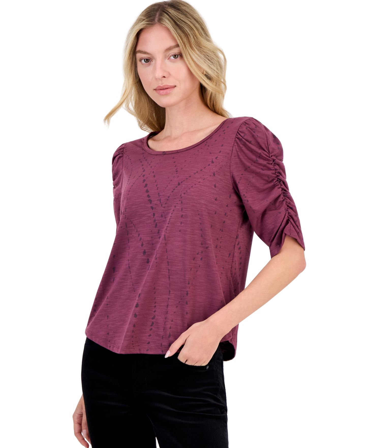 Женская футболка Democracy Ruched Elbow-Length Scoop Neck, цвет: Fgdr — фото 1