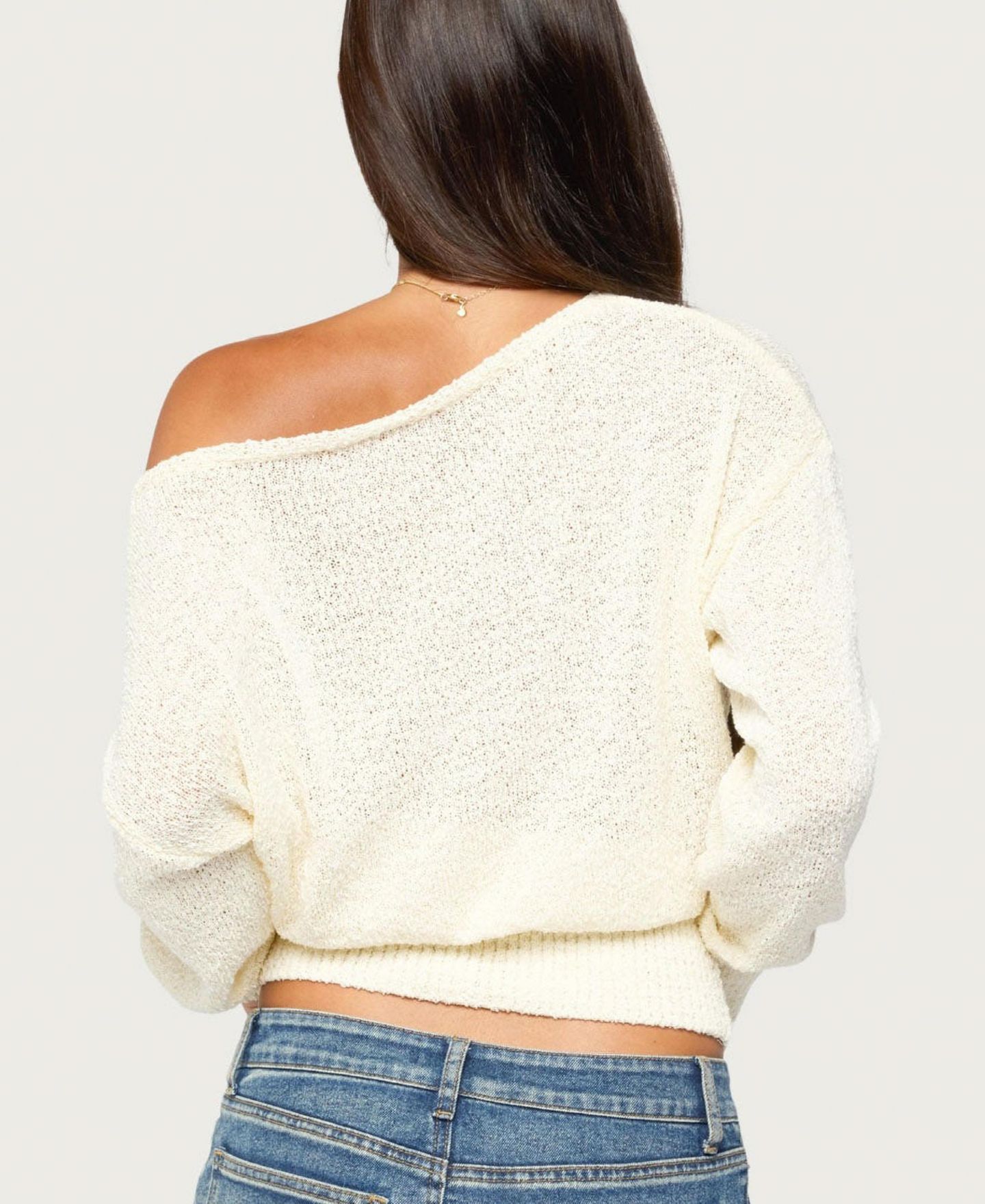 Женский свитер Edikted Parra Off-the-Shoulder Long-Sleeve Textured-Knit, цвет: Кремовый — фото 3