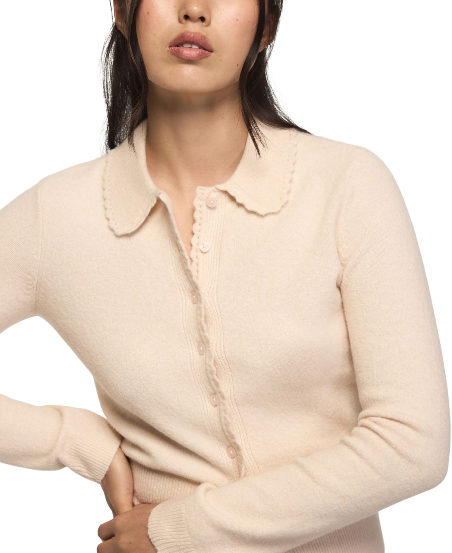 Women's Long Sleeve Peter Pan Collar Scalloped Cardigan