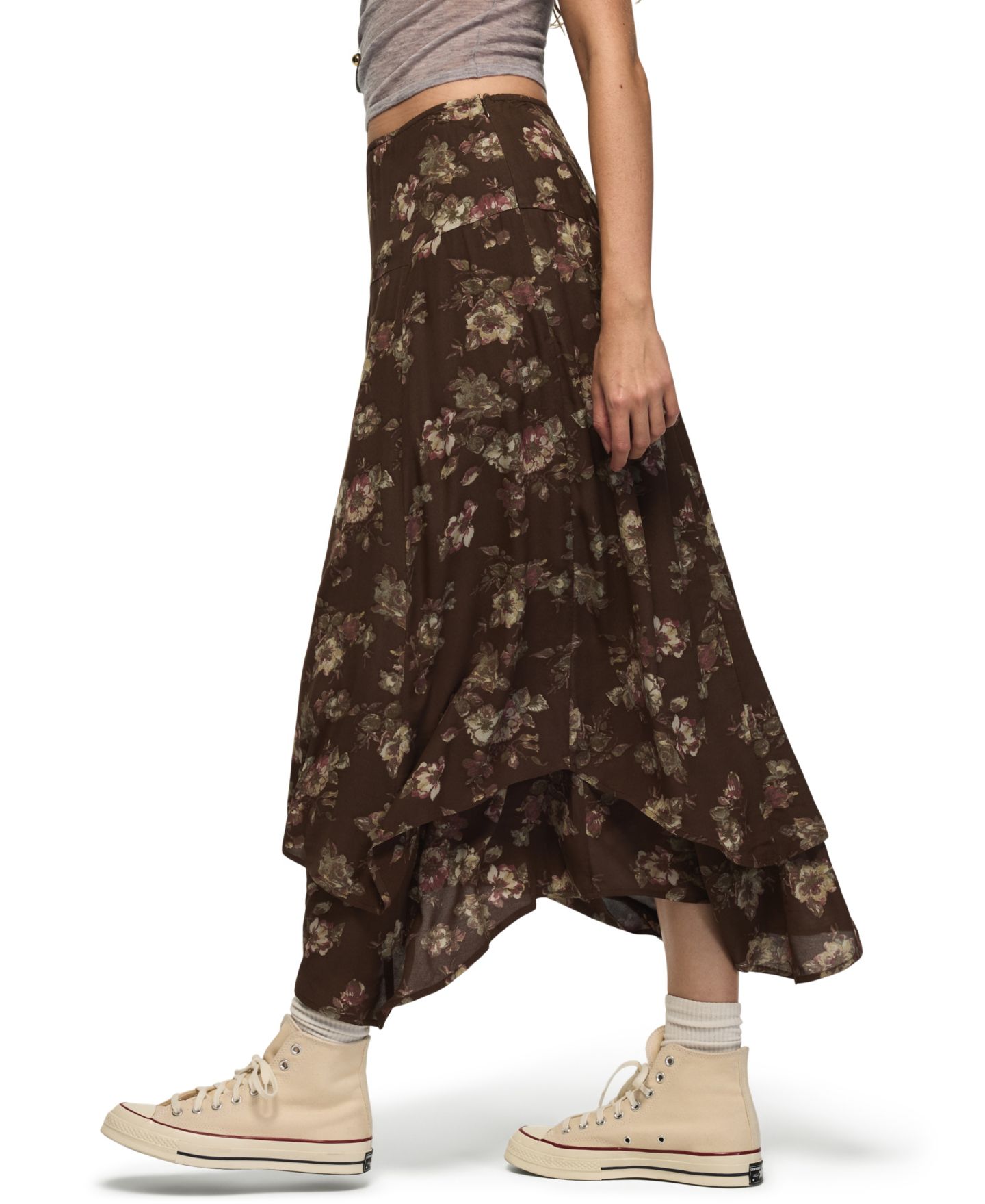 Женская юбка Lucky Brand Floral Drop Waist Maxi, цвет: Серо-коричневый с принтом — фото 3