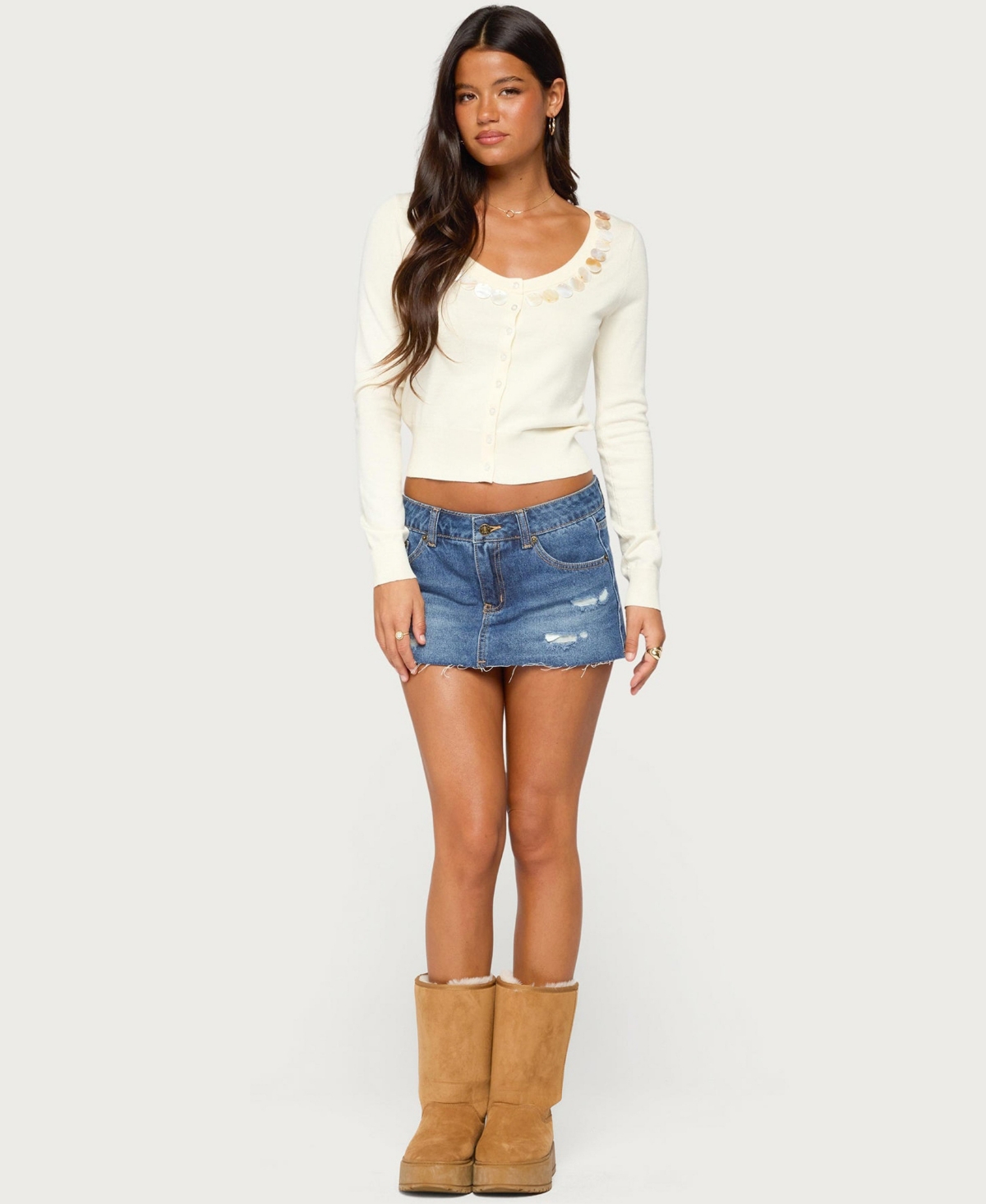 Edikted Women's Eeva Iridescent Cropped Button Cardigan