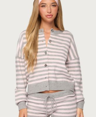 Women's Abra Striped Crewneck Crop Cardigan