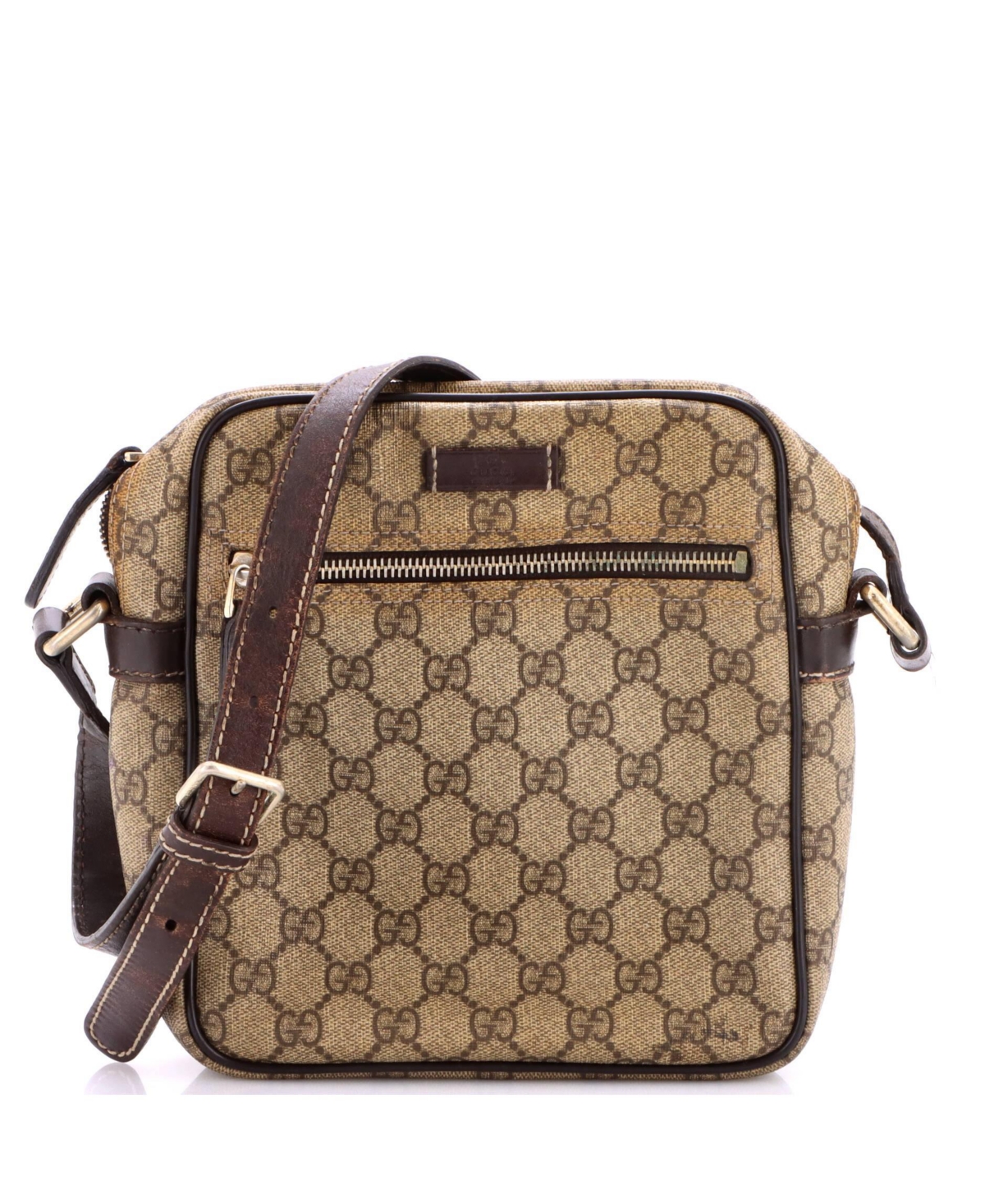 Pre-Owned Gucci Small Front Zip Messenger Gg Coated Canvas