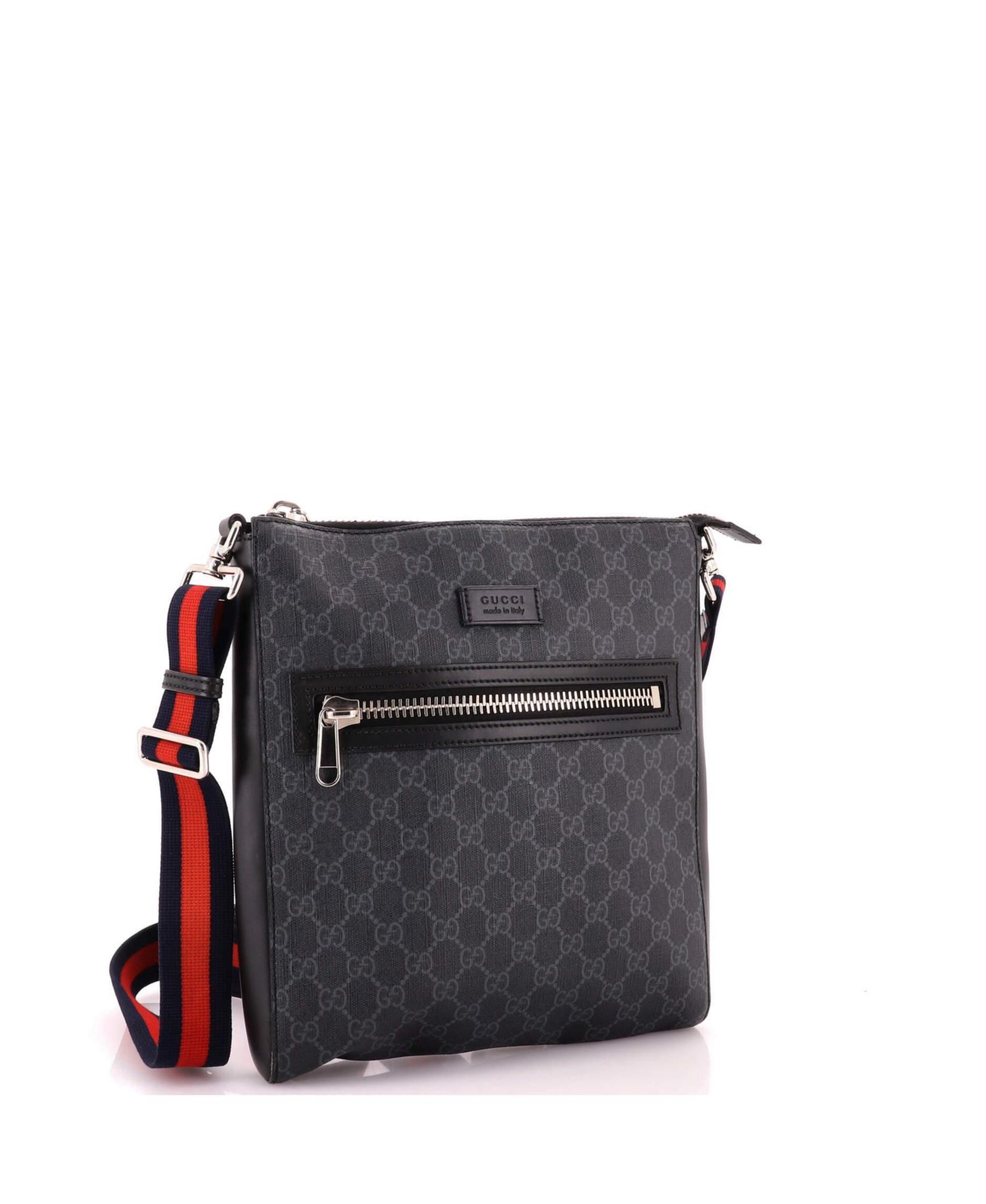 Medium Web Strap Front Zip Messenger Bag GG Coated Canvas