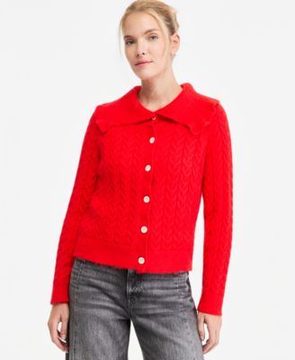 Women's Cable-Knit Fold-Over Collar Cardigan