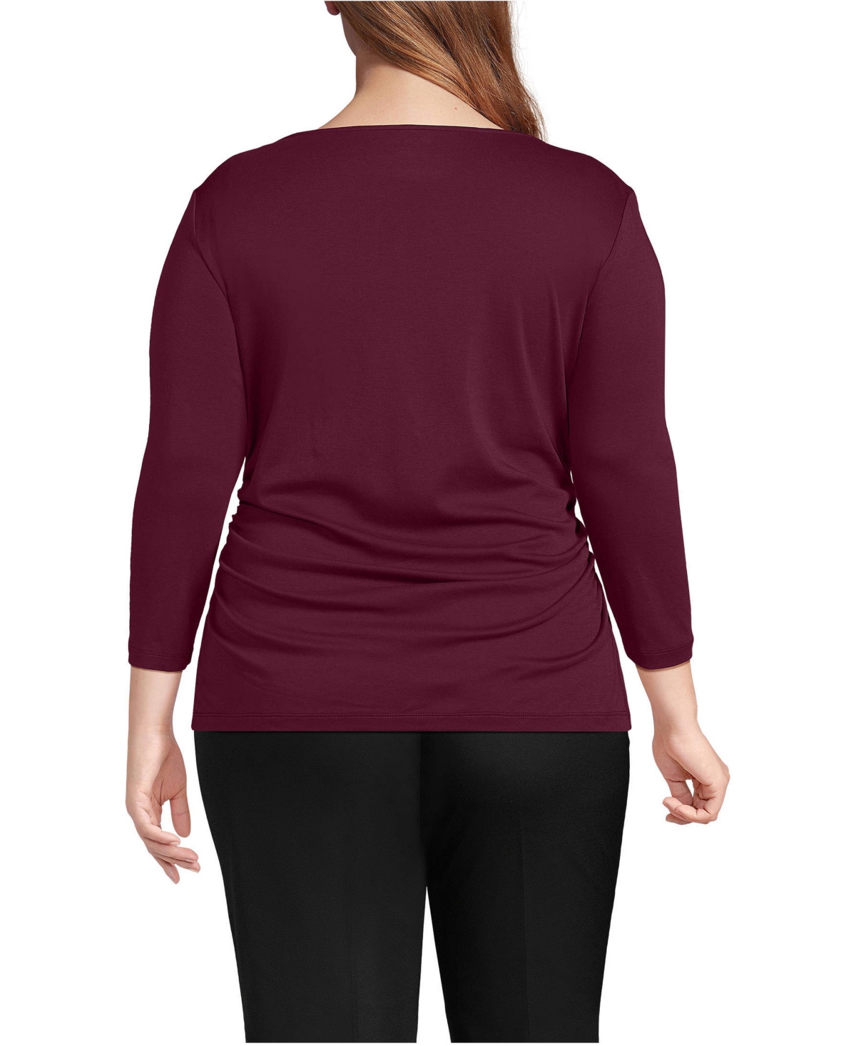 Lands' End Plus Supima Micro Modal Three Quarter Sleeve Ruched Waist Top