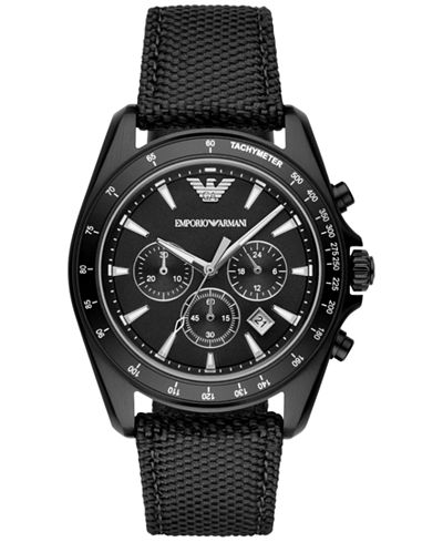 Emporio Armani Men's Chronograph Sigma Black Leather and Nylon Strap Watch 44mm AR6131
