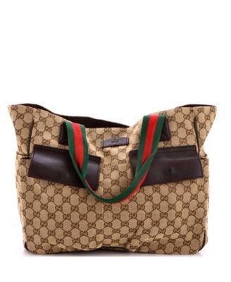 Medium Double Pocket Web Handle Tote GG Canvas