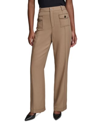 Women's Front Pockets Mid-Rise Straight Long Pants
