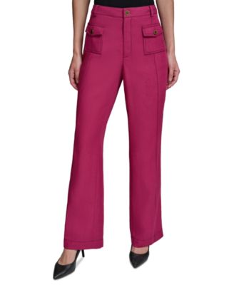 Women's Front Pockets Mid-Rise Straight Long Pants