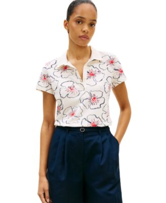 Women's Printed Short-Sleeve Polo Top