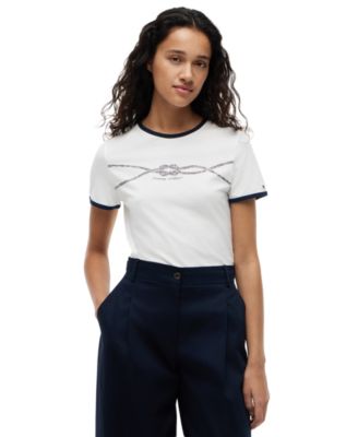 Women's Crewneck Ringer Trim Cotton T-Shirt