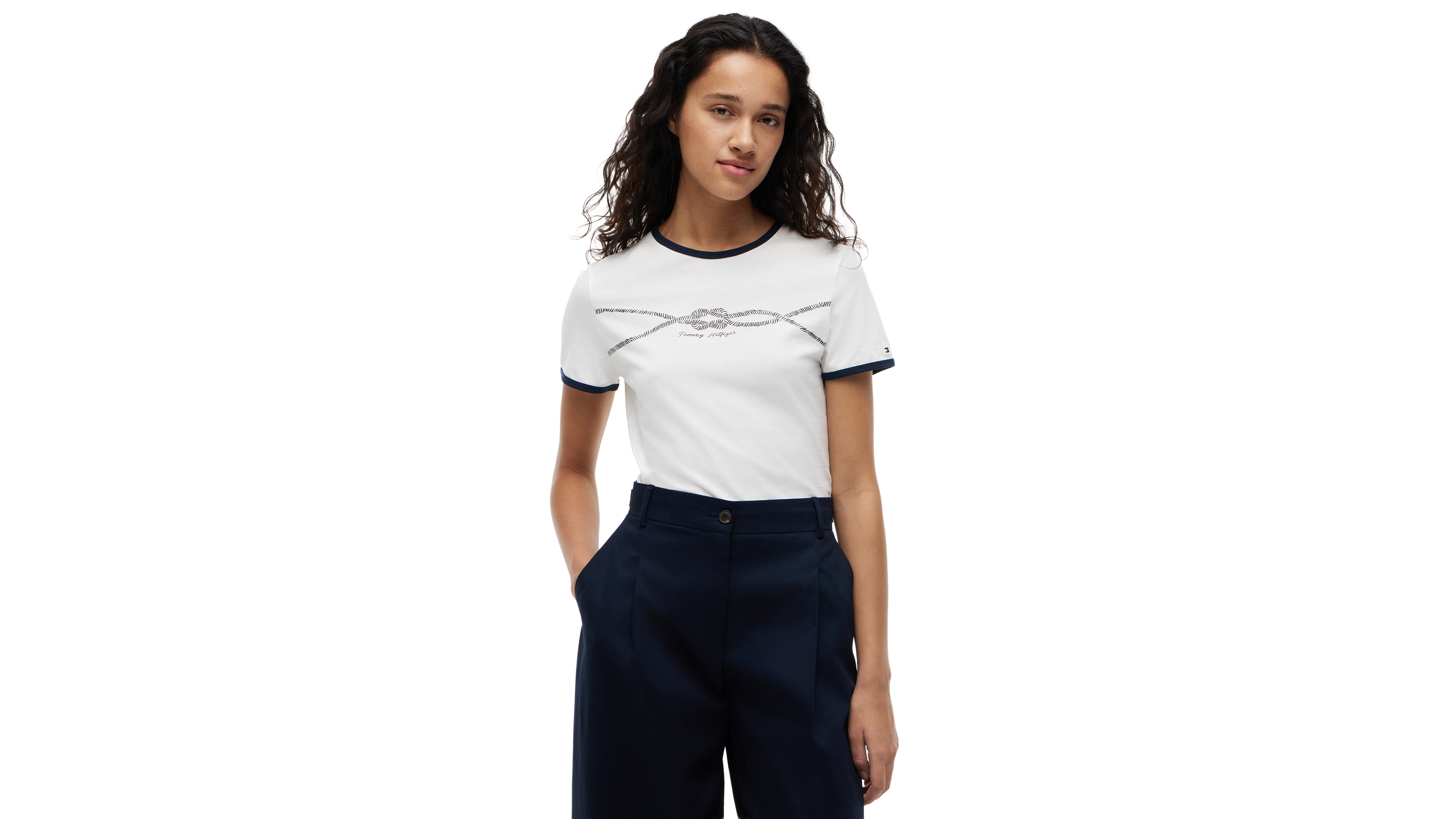 Tommy Hilfiger Women's Crewneck Ringer Trim Cotton T-Shirt