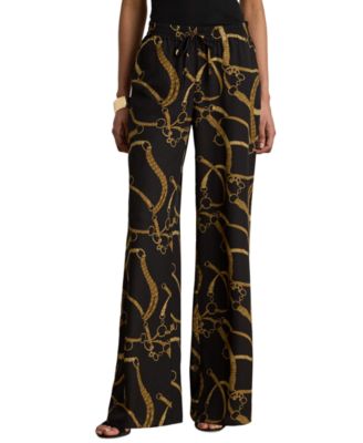 Petite Belting-Print Wide-Leg Pants