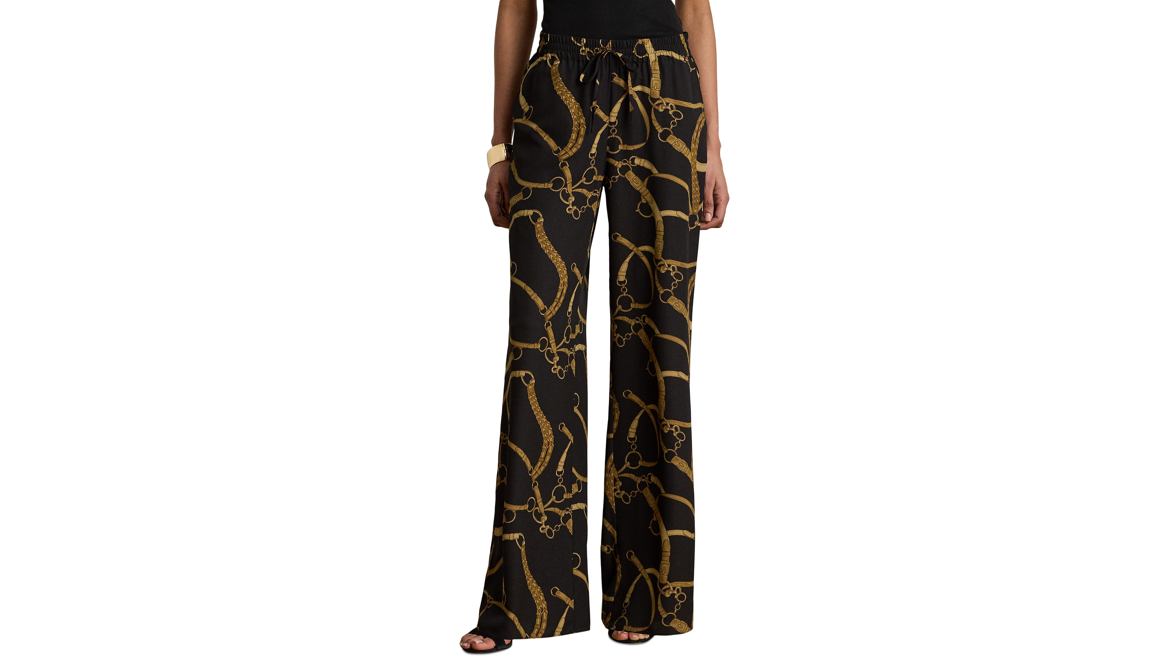 Lauren Ralph Petite Belting-Print Crepe Wide-Leg Pants