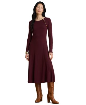 Women's Rib-Knit Midi Crewneck Dress