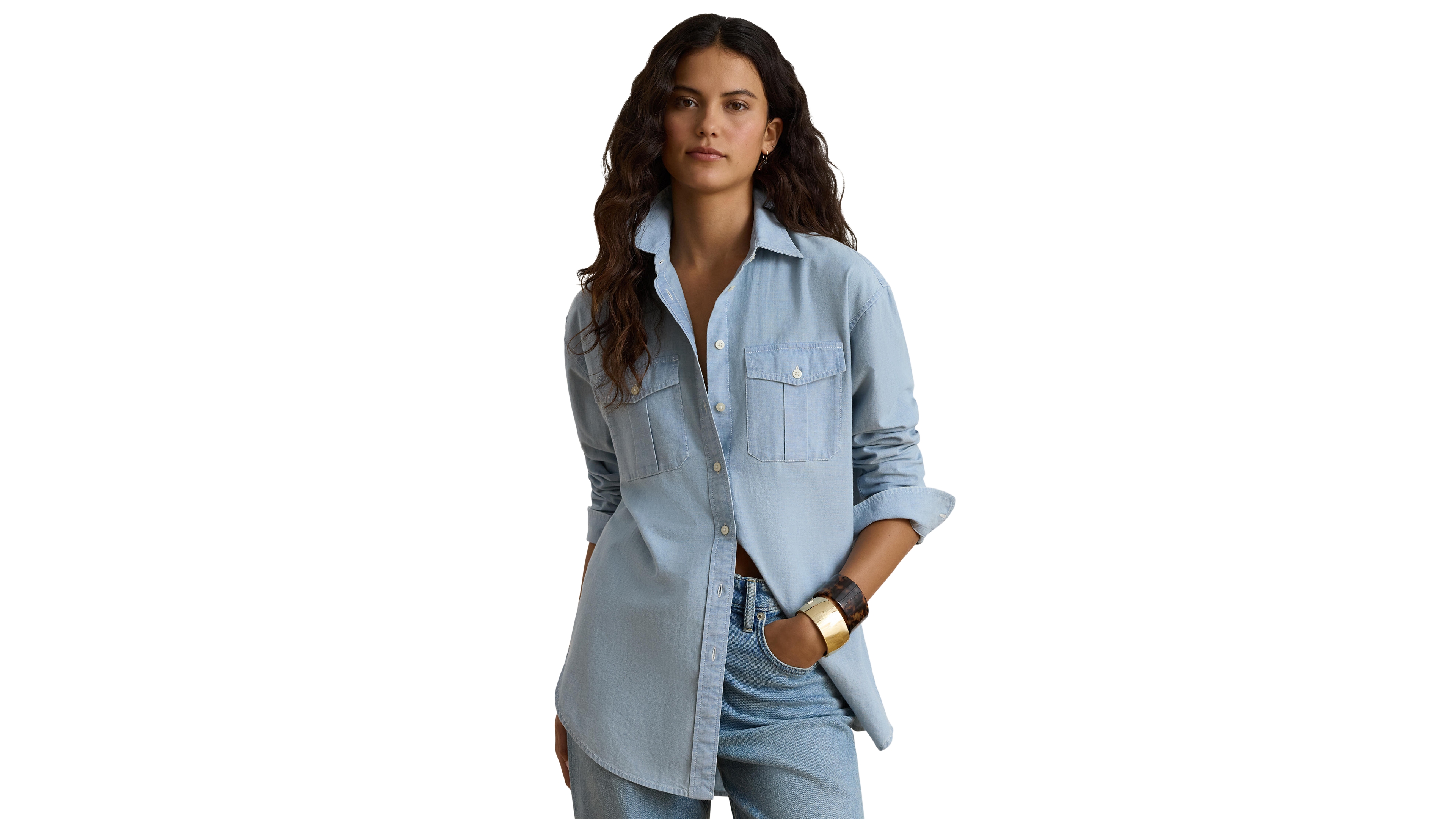 Lauren Ralph Women's Long-Sleeve Chambray Woven Shirt