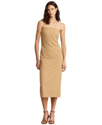Women's Pinstripe Wool-Blend Strapless Midi Dress