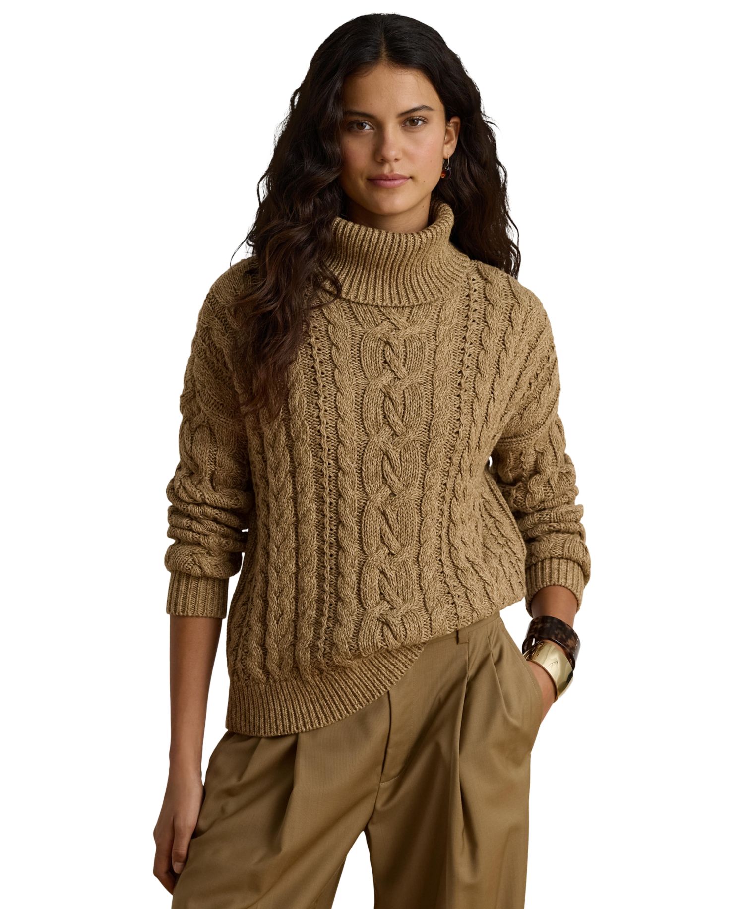 Women's Marled Cable-Knit Long-Sleeve Turtleneck Sweater