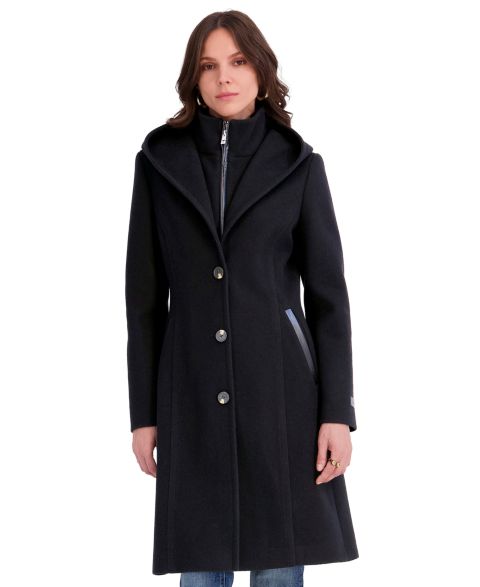 Женское пальто Tahari Bibbed Faux-Leather Trimmed Hooded, цвет: Чёрный