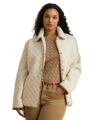 Plus Size Faux-Sherpa-Collar Quilted Jacket, Created for Macy's