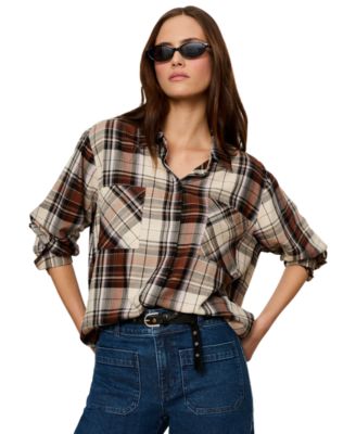 Women's Long-Sleeve Plaid Button-Up Shirt