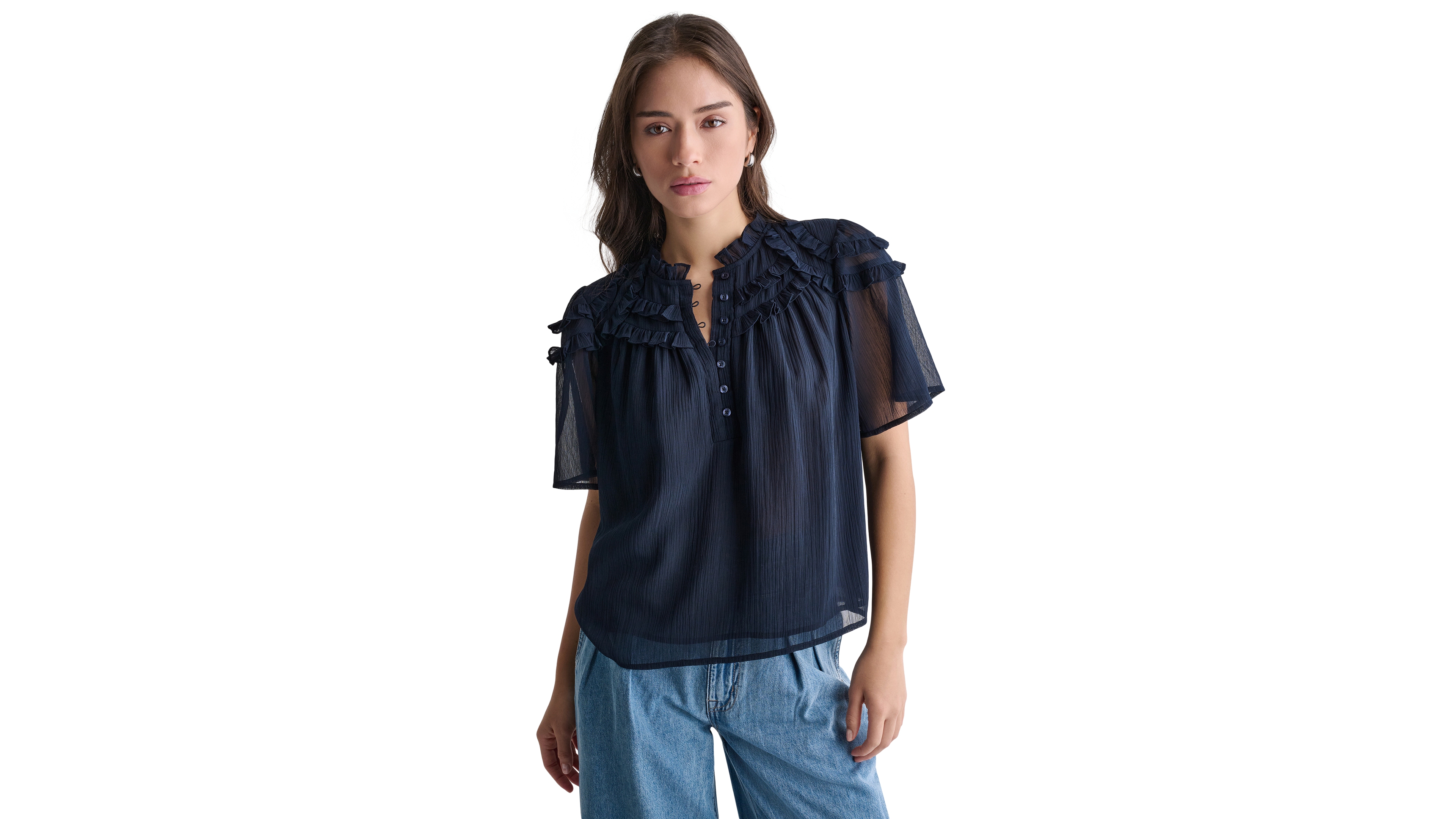 Bcbg Women's Crewneck Short-Sleeve Ruffle Top