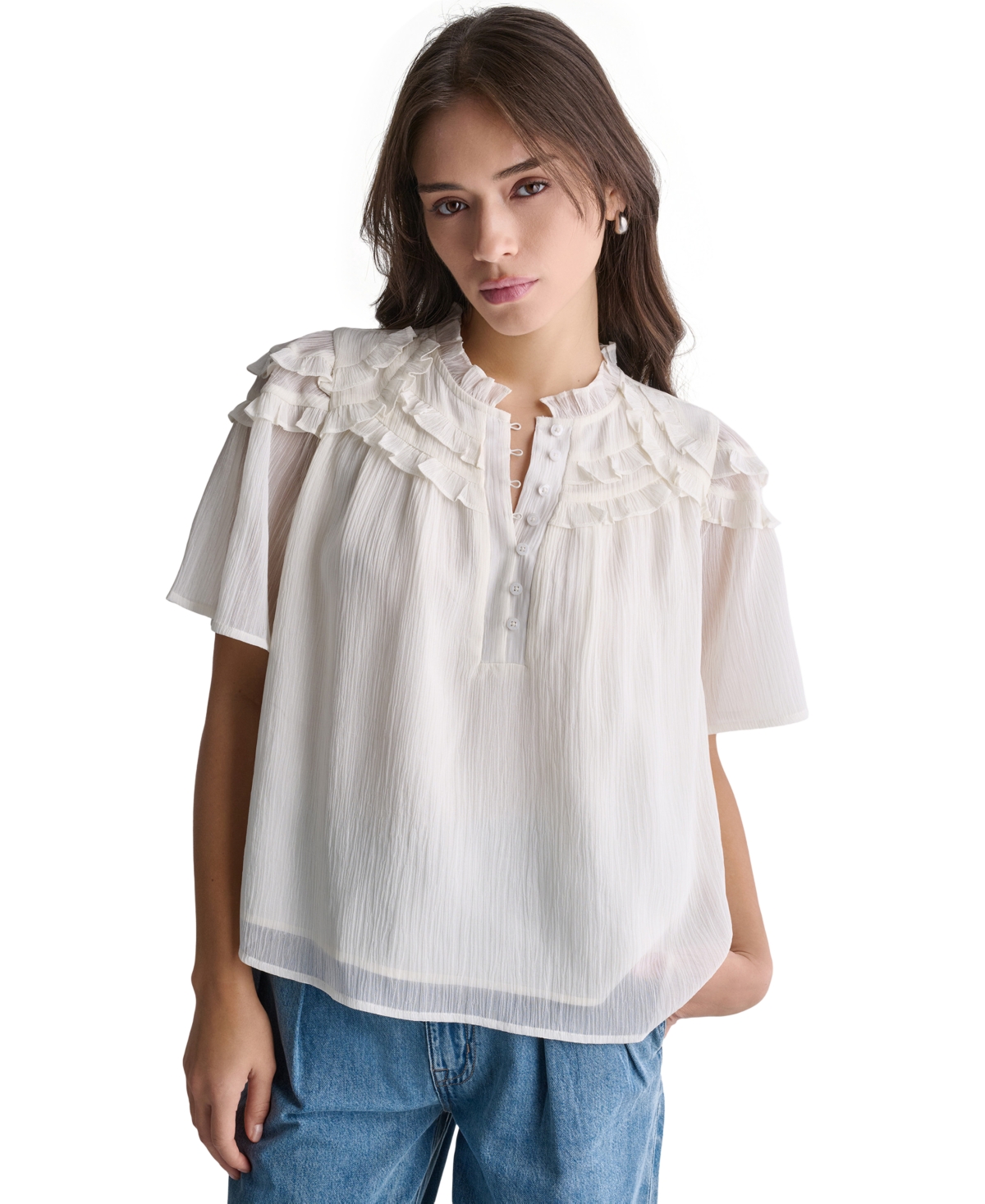 Bcbg Women's Crewneck Short-Sleeve Ruffle Top