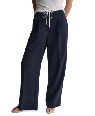 Women's Wide-Leg Contrast Waist Pleated Front Pants