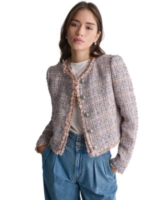 Women's Crewneck Fringe Detail Tweed Jacket