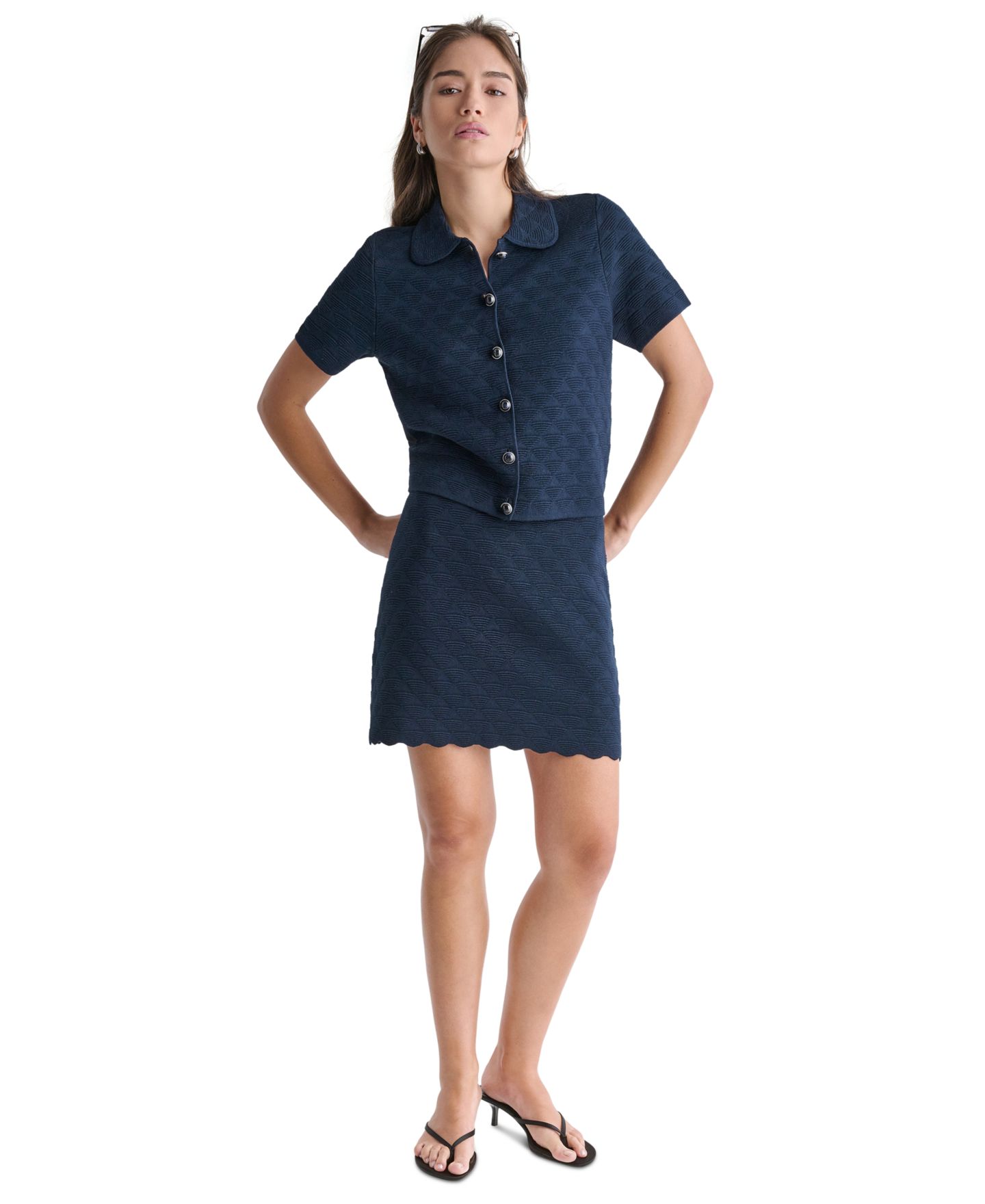 Женская юбка BCBG Scallop-Hem Knit Mini Pencil, цвет: Глубокий морской — фото 3