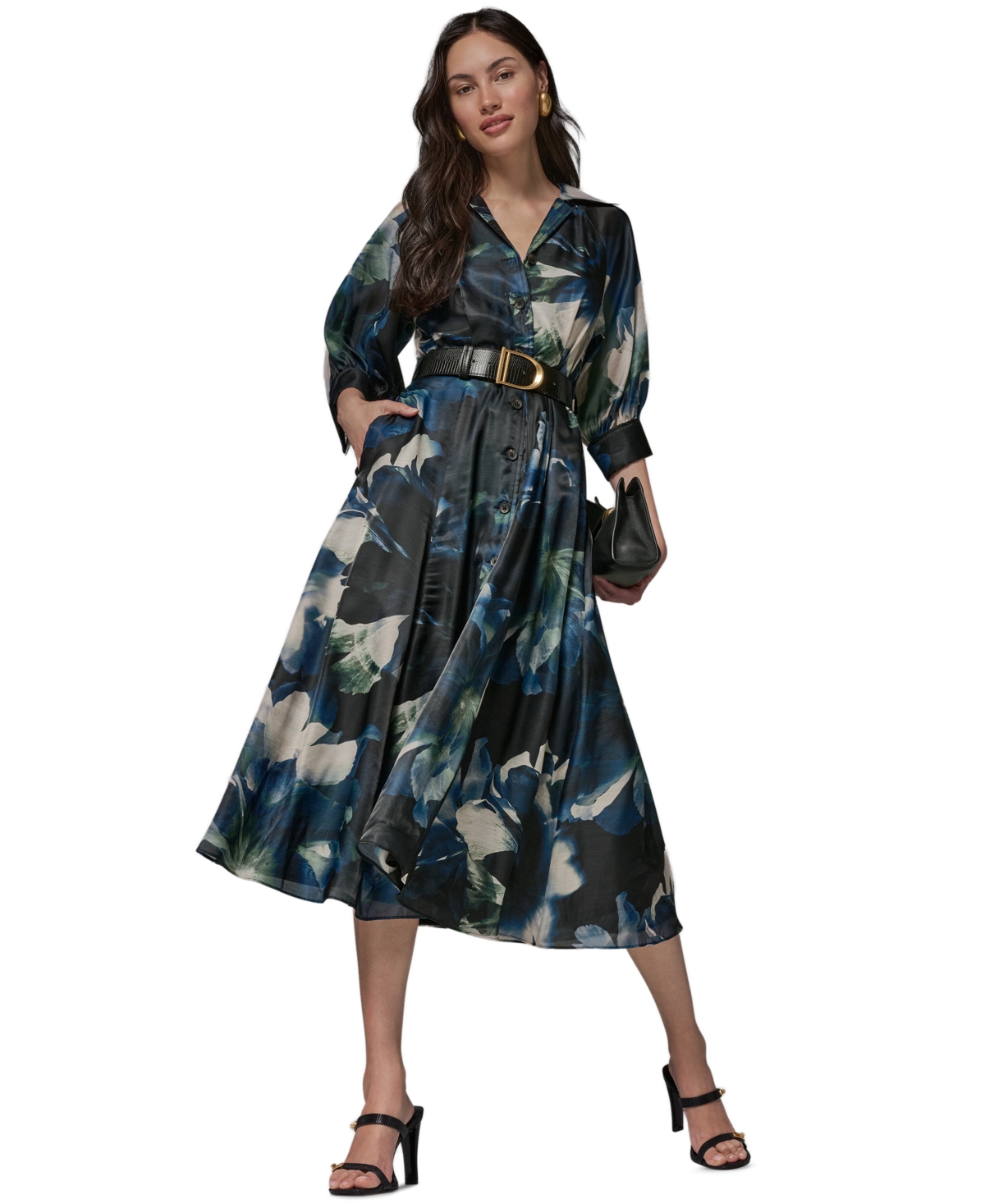Donna Karan New York Women's Organza Printed Shirt Dress