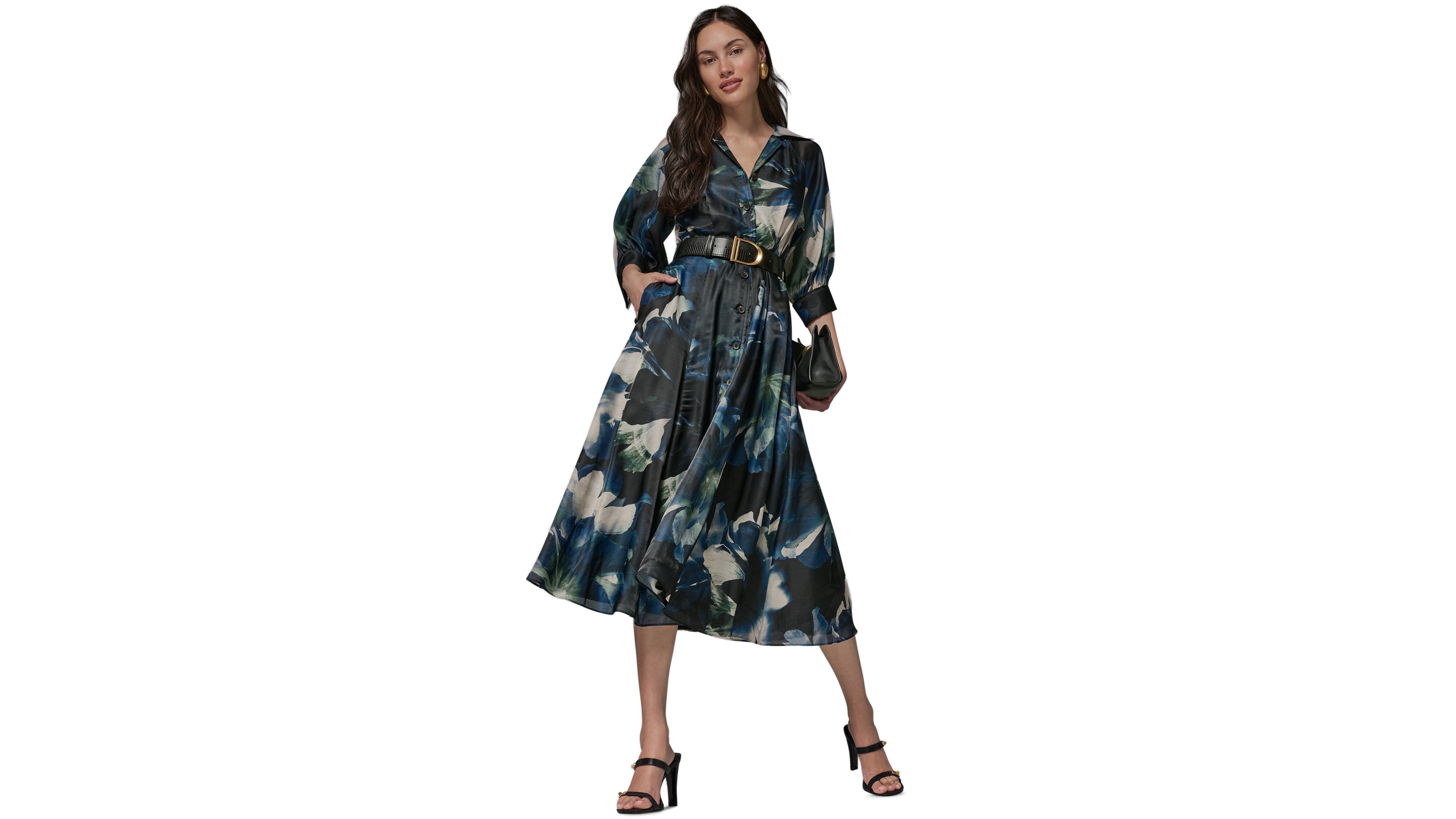 Donna Karan New York Women's Organza Printed Shirt Dress