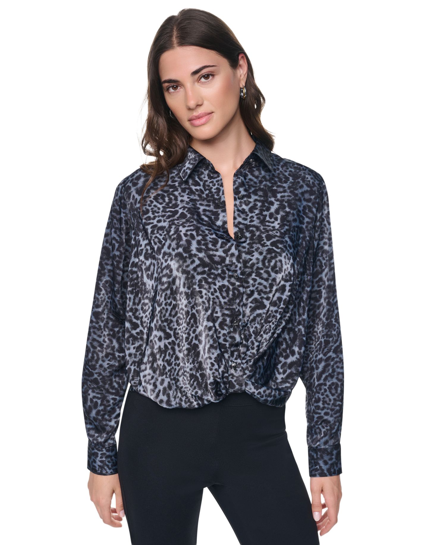 Women's Printed Twist-Front Long-Sleeve Shirt