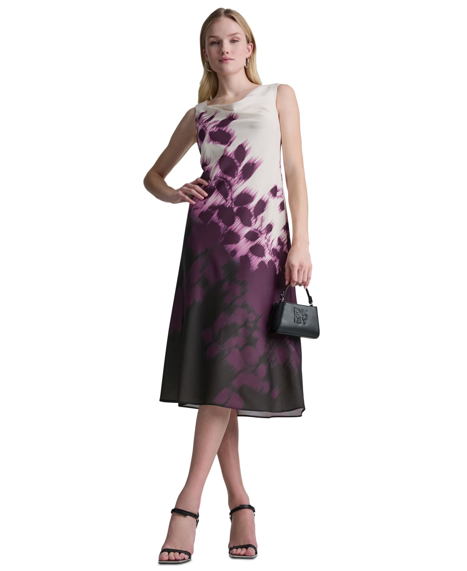 Women's Printed Sleeveless Cowl Neck Midi Dress